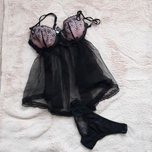 Victoria's secret black lace chemise with panties
